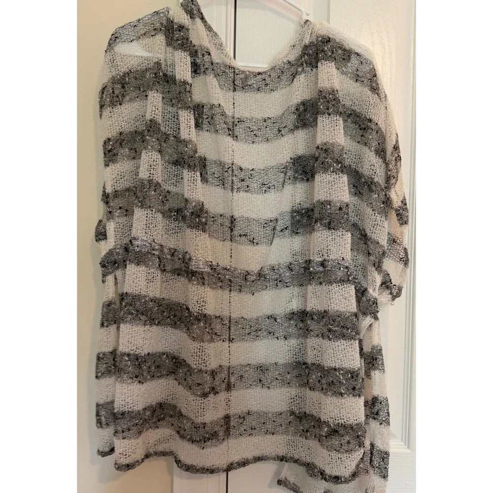 Unbranded Women Black‎ White Striped Open Knit Cardigan Sweater  M Lightweight